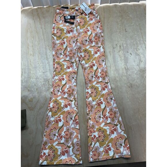 AFRM Sylar 24 Bell Bottom 70’s Flowers Groovy Pants Retro Floral Denim High Rise - Picture 1 of 6